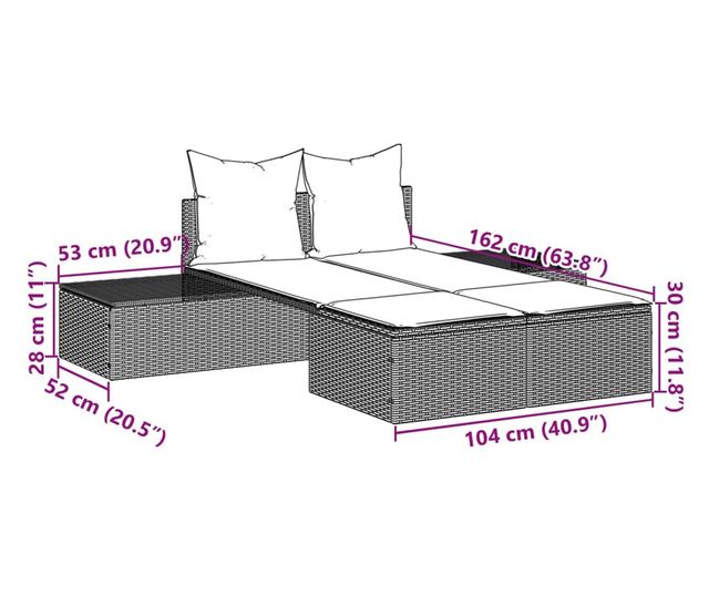 világosszürke polyrattan dupla napozóágy párnával