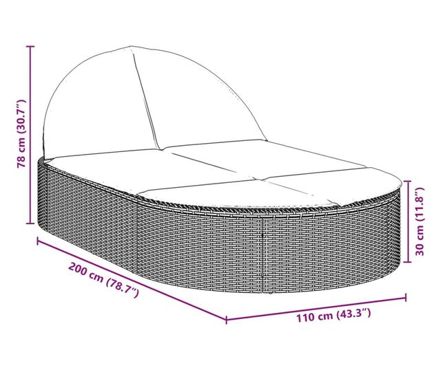 világosszürke polyrattan dupla napozóágy párnával