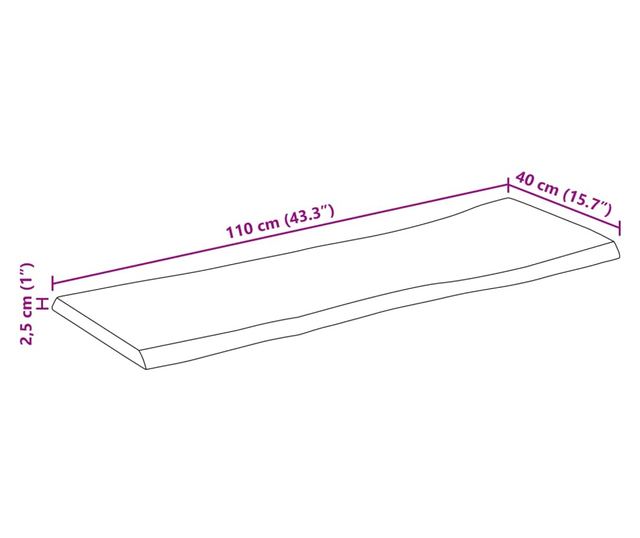 tömör nyers mangófa természetes élű asztallap 110 x 40 x 2,5 cm