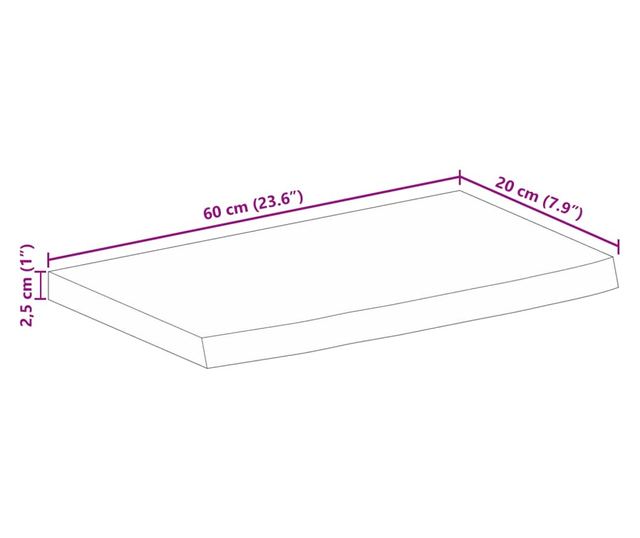 tömör mangófa természetes élű asztallap 60 x 20 x 2,5 cm