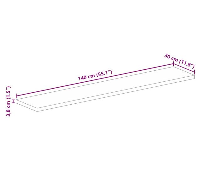 tömör nyers mangófa téglalap alakú asztallap 140x30x3,8 cm