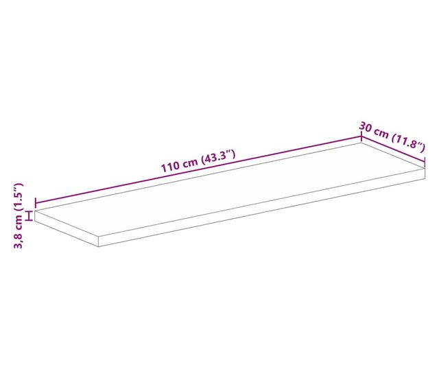 tömör nyers mangófa téglalap alakú asztallap 110x30x3,8 cm