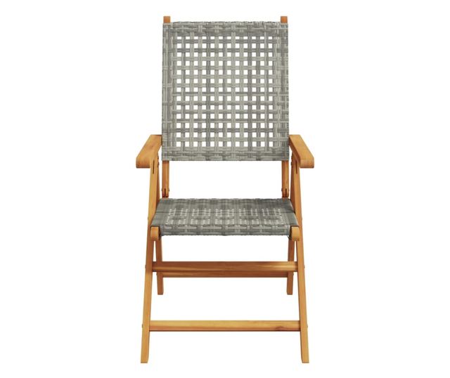 2 db szürke tömör akácfa és polyrattan kerti szék