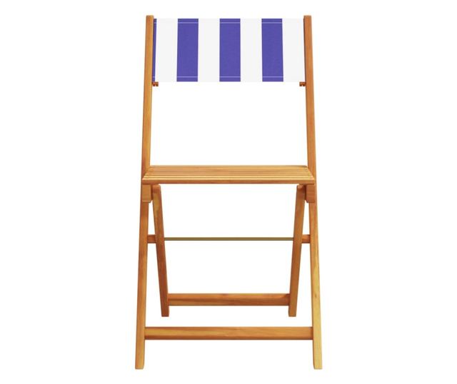 2 db kék és fehér tömör akácfa és szövet bisztrószék