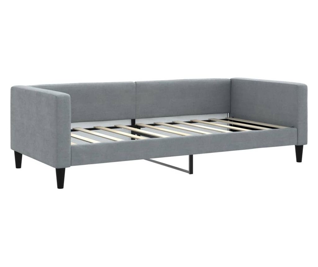 Daybed με στρώμα, ανοιχτό γκρι, 90x190 εκ., ύφασμα - 3