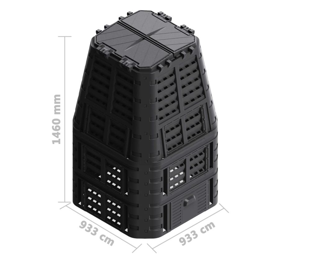 Garden Composter, Black, 93.3x93.3x146 cm, 1000 L - 10