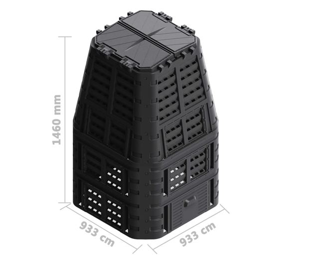 Градински компостер, Черен, 93.3x93.3x146 см, 1000 л