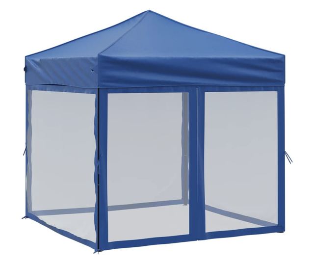 kék összecsukható rendezvénysátor oldalfalakkal 2 x 2 m