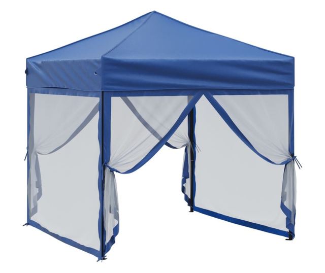 kék összecsukható rendezvénysátor oldalfalakkal 2 x 2 m