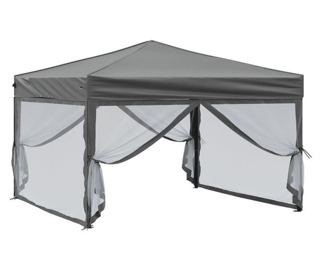 antracitszürke összecsukható partisátor oldalfalakkal 3 x 3 m