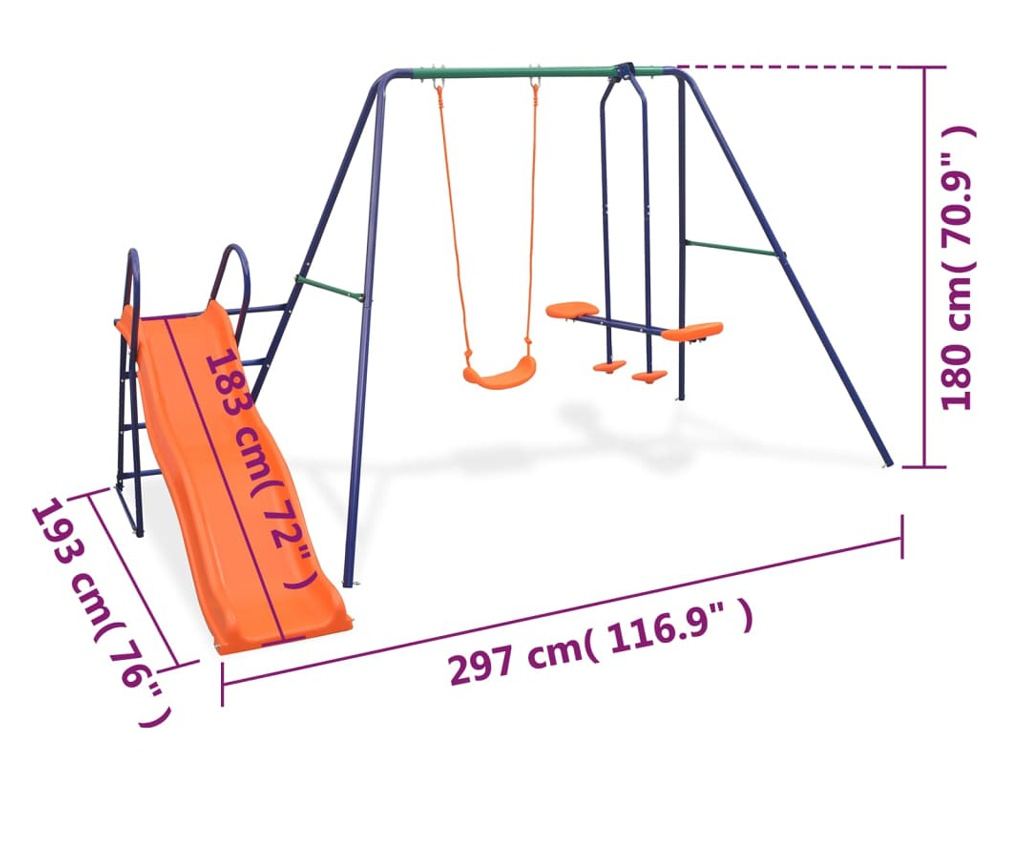 narancssárga kerti hintakészlet csúszdával és 3 üléssel - 10