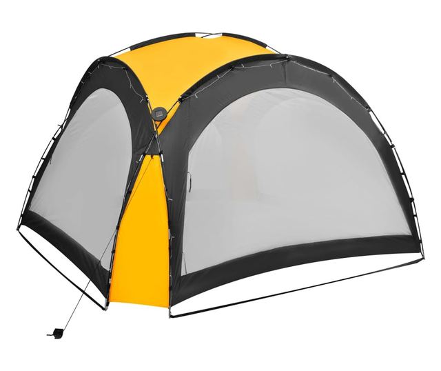 sárga rendezvénysátor LED-del és 4 oldalfallal 3,6x3,6x2,3 m