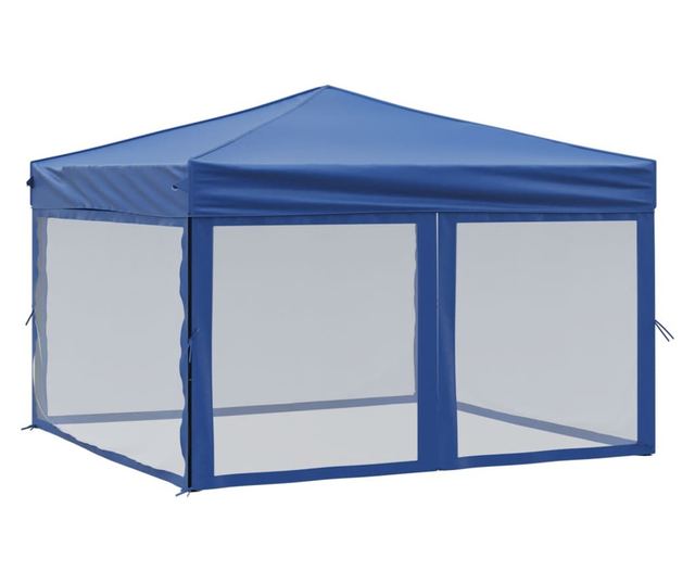 kék összecsukható rendezvénysátor oldalfalakkal 3 x 3 m