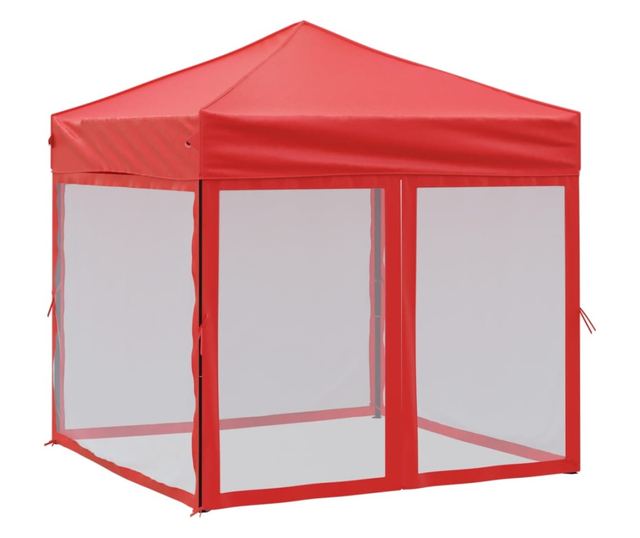 piros összecsukható rendezvénysátor oldalfalakkal 2 x 2 m