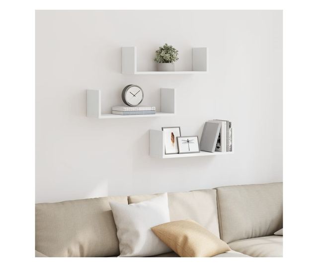 3 db fehér szerelt fa fali polc 58 x 18 x 18 cm