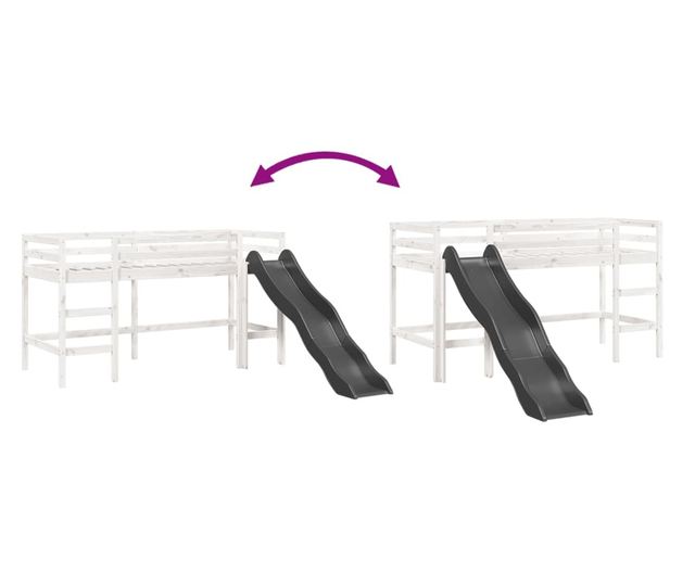 fehér tömör fenyőfa gyerek-galériaágy matrac nélkül 90 x 190 cm