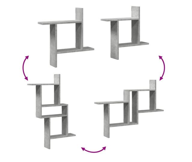 2 db betonszürke szerelt fa fali polc 50 x 12 x 50 cm
