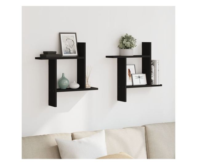 2 db fekete szerelt fa fali polc 50 x 12 x 50 cm