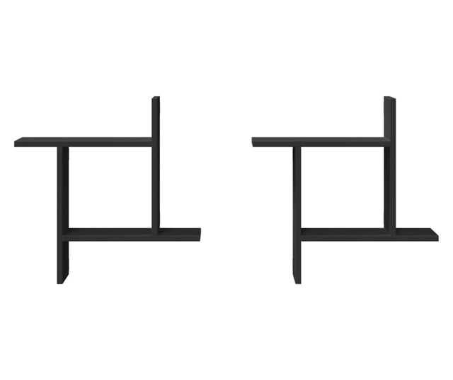 2 db fekete szerelt fa fali polc 50 x 12 x 50 cm