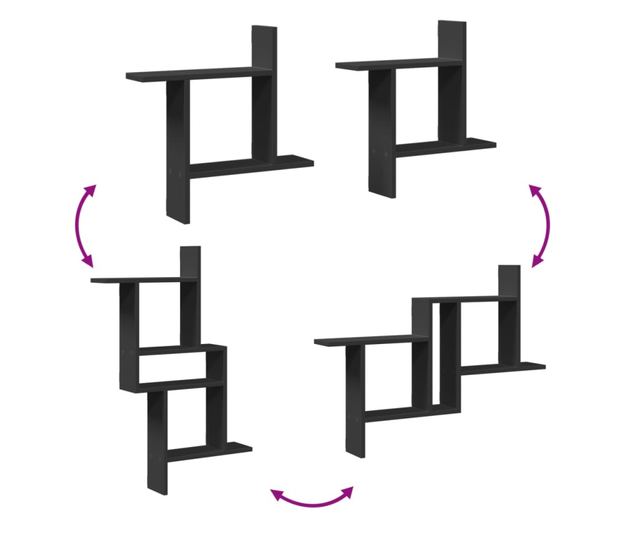 2 db fekete szerelt fa fali polc 50 x 12 x 50 cm