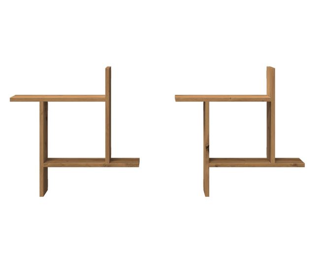 2 db kézműves tölgy színű szerelt fa fali polc 50 x 12 x 50 cm