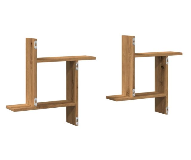 2 db kézműves tölgy színű szerelt fa fali polc 50 x 12 x 50 cm