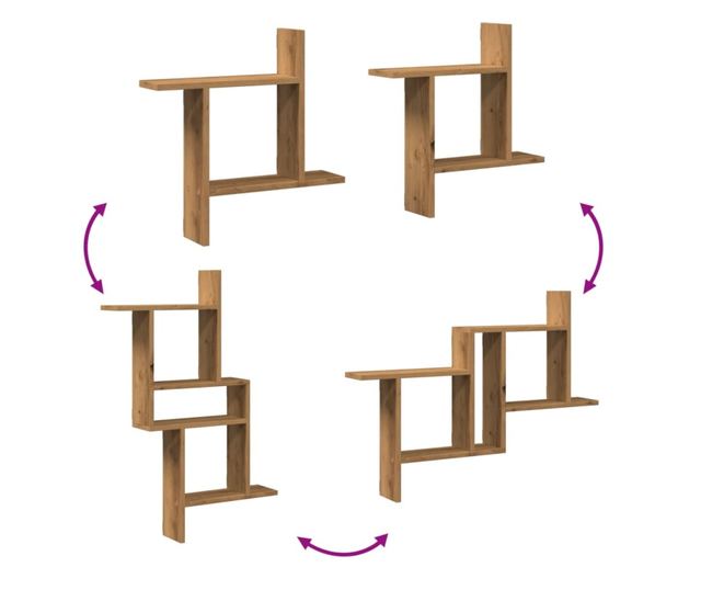 2 db kézműves tölgy színű szerelt fa fali polc 50 x 12 x 50 cm