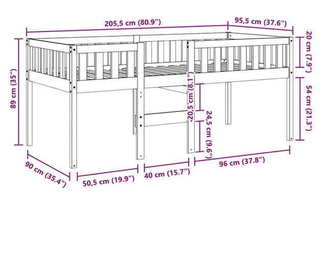 fehér tömör fenyőfa gyerekágy matrac nélkül 90 x 200 cm