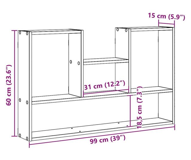 antik fa színű szerelt fa fali polc 99 x 15 x 60 cm