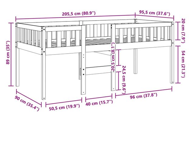 tömör fenyőfa gyerekágy matrac nélkül 90 x 200 cm