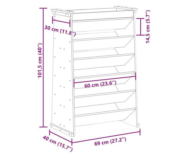 6 szintes tömör duglászfenyő gyógynövényültető 69x40x101,5 cm