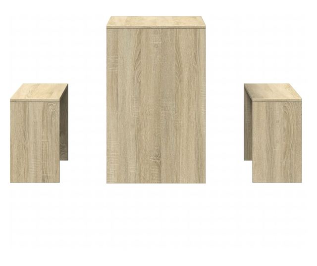 3 részes sonoma tölgyszínű szerelt fa étkezőasztal és pad szett