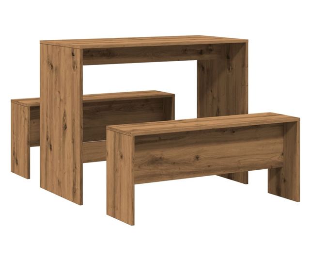 3 részes kézműves tölgy szerelt fa étkezőasztal és pad szett