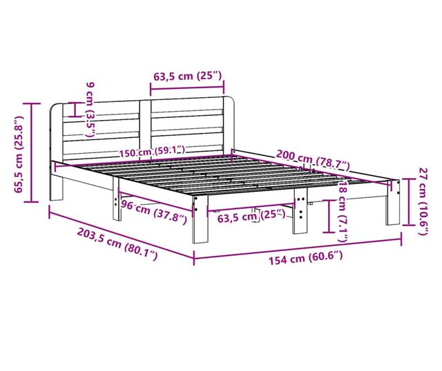 tömör fenyőfa ágy matrac nélkül 150x200 cm