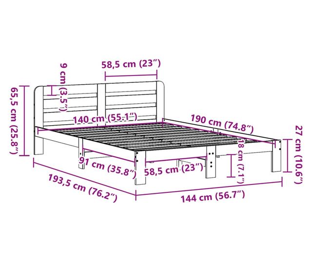 viaszbarna tömör fenyőfa ágy matrac nélkül 140 x 190 cm
