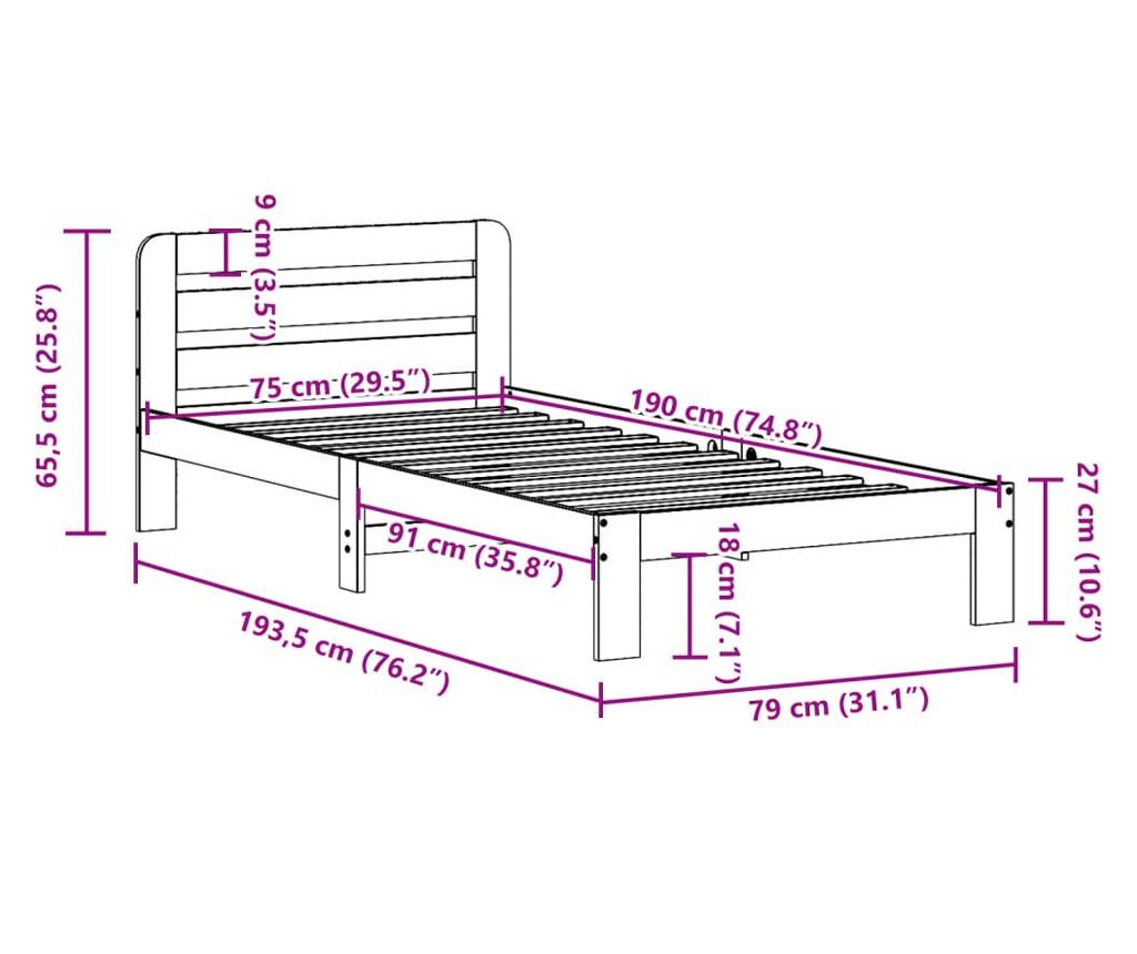 tömör fenyőfa ágy matrac nélkül 75 x 190 cm - 9