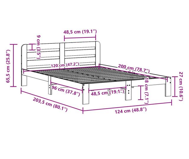 tömör fenyőfa ágykeret ágy matrac nélkül 120 x 200 cm