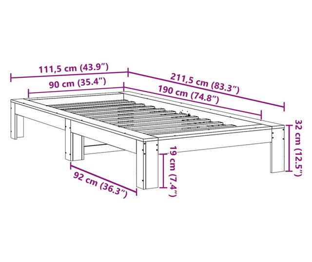 viaszbarna tömör fenyőfa ágy matrac nélkül 90 x 190 cm