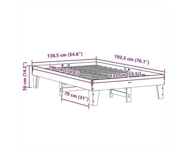 viaszbarna tömör fenyőfa ágy matrac nélkül 135 x 190 cm