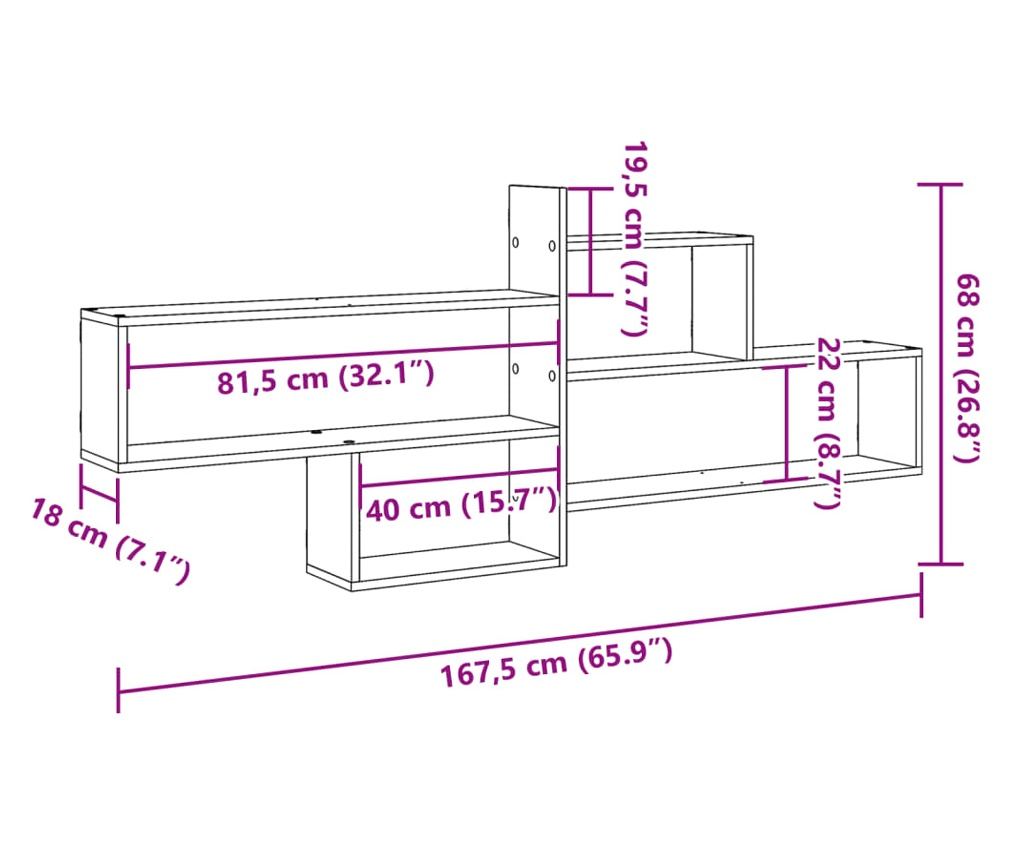 sonoma tölgy színű szerelt fa fali polc 167,5 x 18 x 68 cm - 10