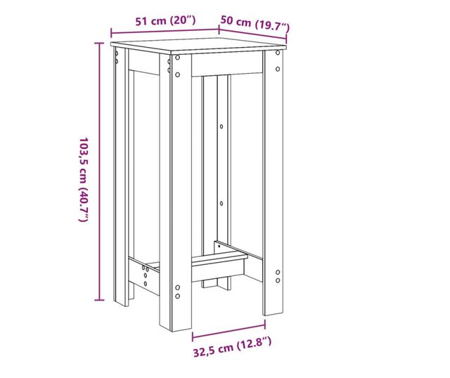 antik fa színű szerelt fa bárasztal 51 x 50 x 103,5 cm