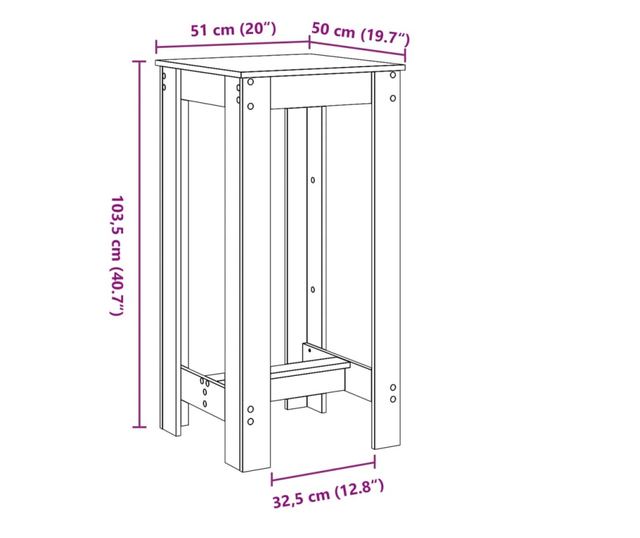 füstös tölgy színű szerelt fa bárasztal 51 x 50 x 103,5 cm