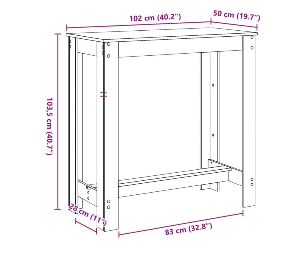betonszürke szerelt fa bárasztal 102 x 50 x 103,5 cm - 9
