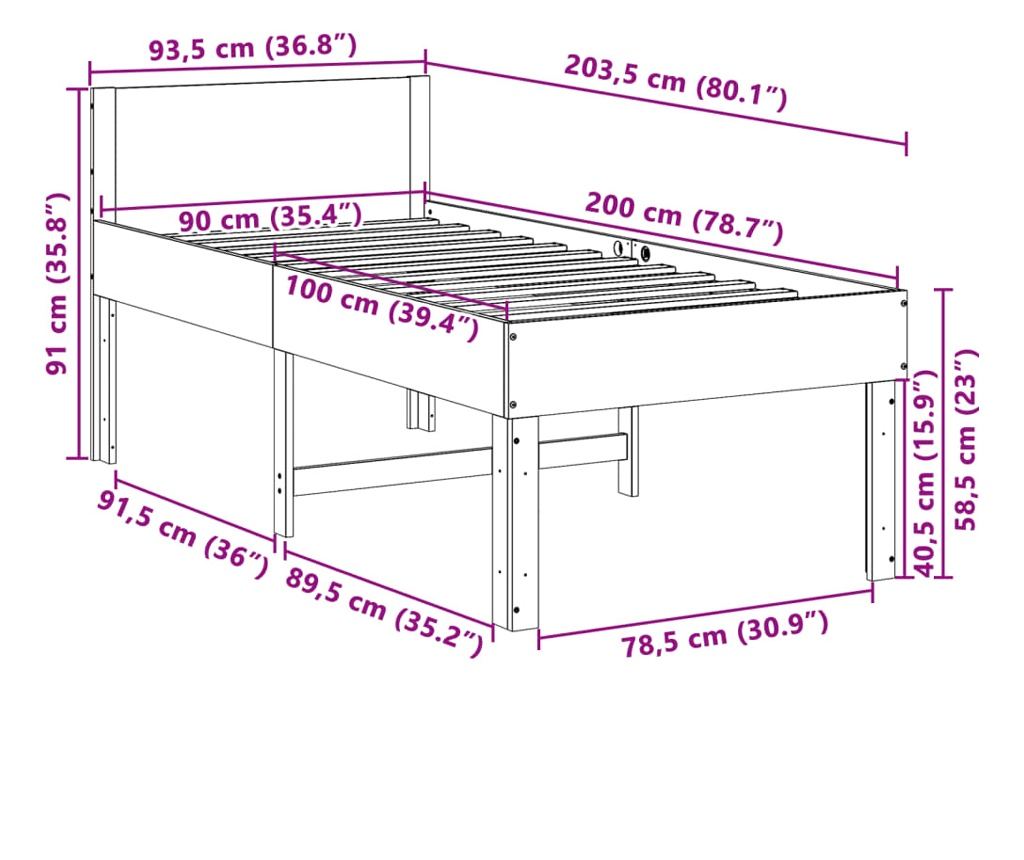 tömör fenyőfa ágy matrac nélkül 90 x 200 cm - 9