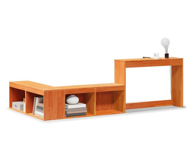 viaszbarna tömör fenyőfa éjjeliszekrény asztallal 232x122x75 cm