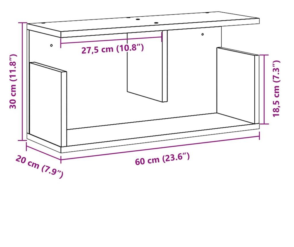 antik fa színű szerelt fa faliszekrény 60 x 20 x 30 cm - 9