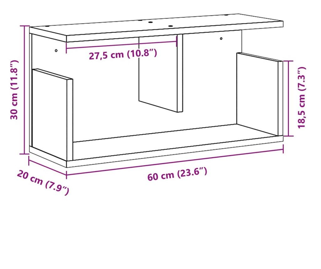 sonoma tölgy színű szerelt fa faliszekrény 60 x 20 x 30 cm - 9