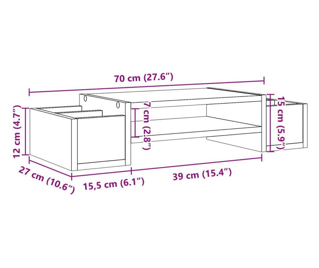 Поставка за монитор за съхранение, бетонно сив, 70x27x15 см - 9
