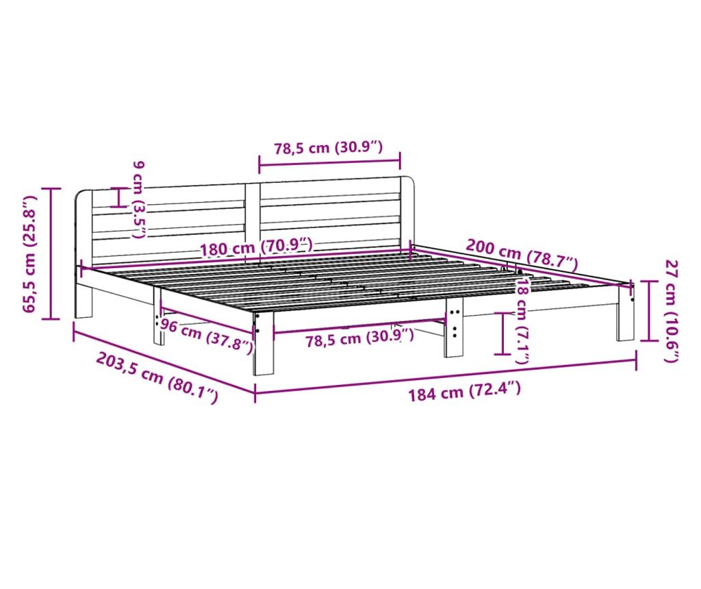 fehér tömör fenyőfa ágy matrac nélkül 180 x 200 cm - 9