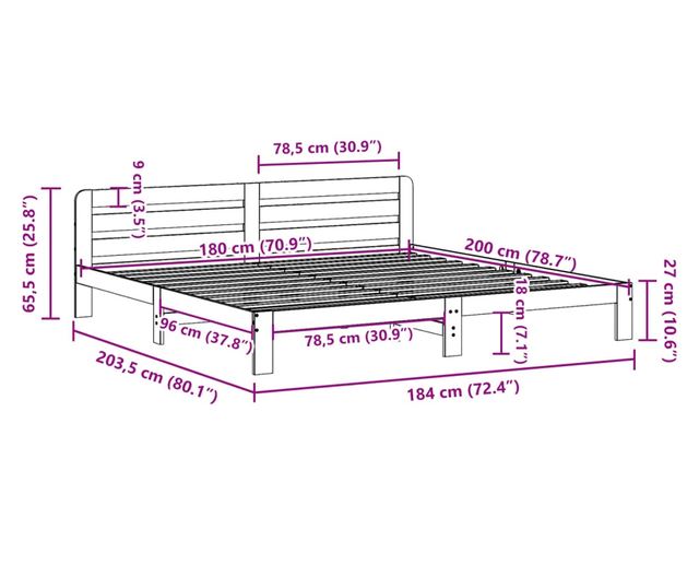 tömör fenyőfa ágy matrac nélkül 180 x 200 cm